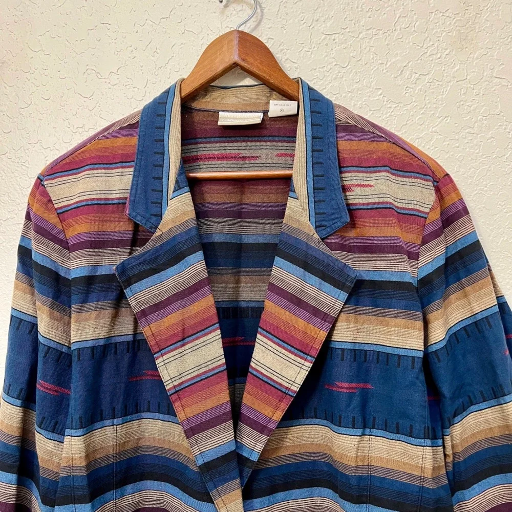 Coldwater Creek Vintage Southwestern Stripe Cotton Blazer Jacket XL Made in USA